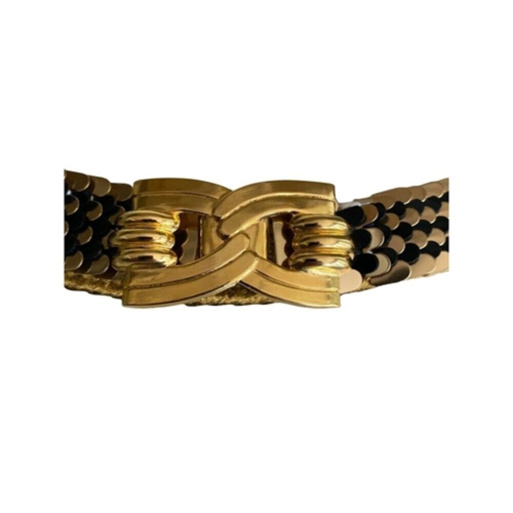 Vintage Gold Mesh Belt Interlocking Clasp Disco Rave Party Glam